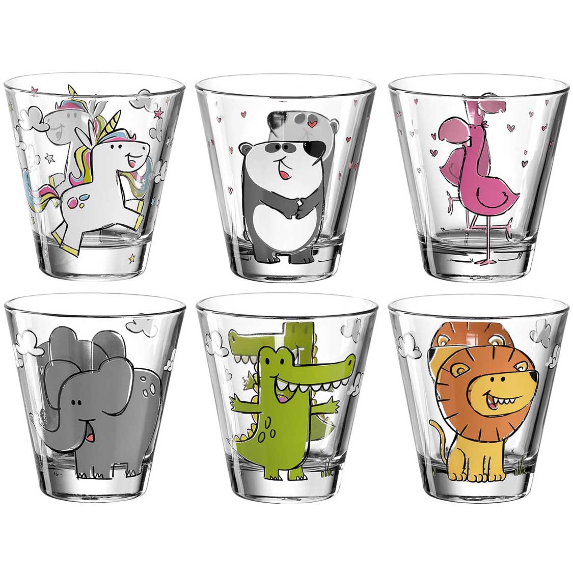 Kinderbecher BAMBINI 6er-Set mit bunten Tiermotiven arrangiert