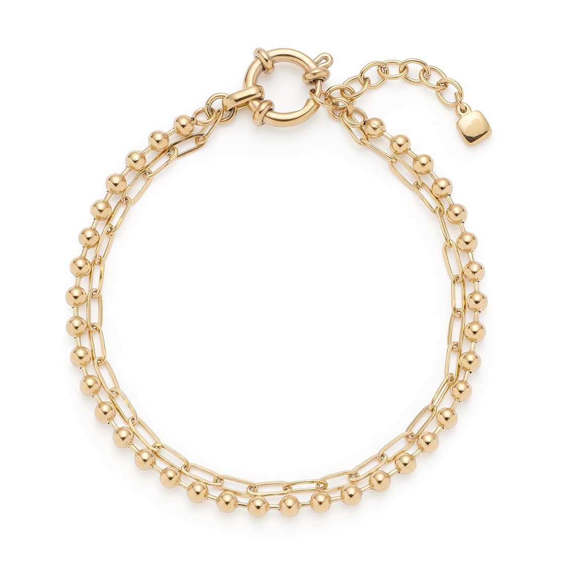 Armband LIZZY gold Clip & Mix mit doppelreihiger Kugelkette und Verschluss