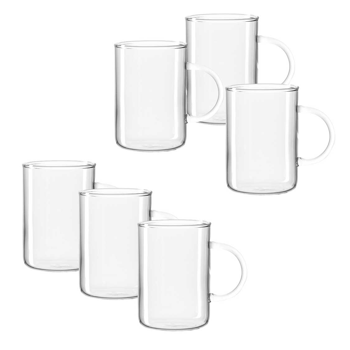 Teeglas NOVO 360 ml 6er-Set, klares Glas mit Henkel, Anordnung von sechs Gläsern