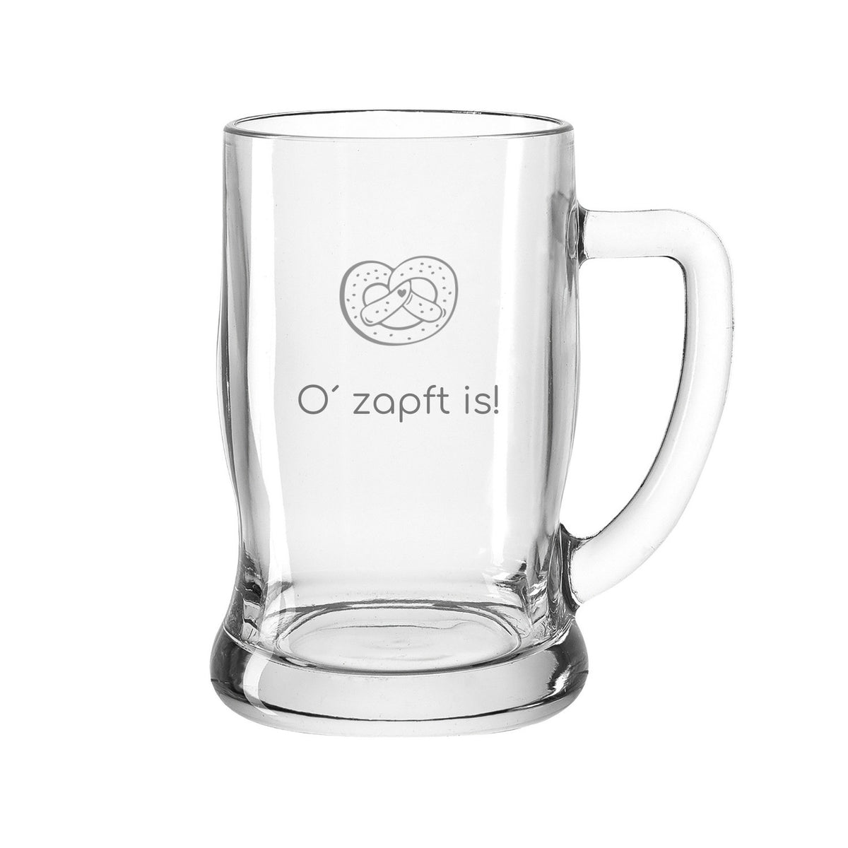 Bierseidel TAVERNA mit Brezel-Gravur und Text "O' zapft is