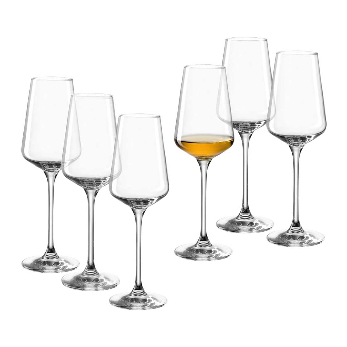 Digestifglas PUCCINI 220 ml 6er-Set, eines mit Whiskey gefüllt, freigestellt