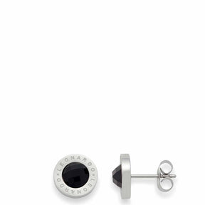 Ohrstecker MATRIX schwarz, Vorderansicht und Seitenansicht, mit schwarzem Glaseinsatz und Gravur
