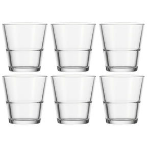 Sechs klare Trinkgläser EVENT 280 ml in zwei Reihen angeordnet