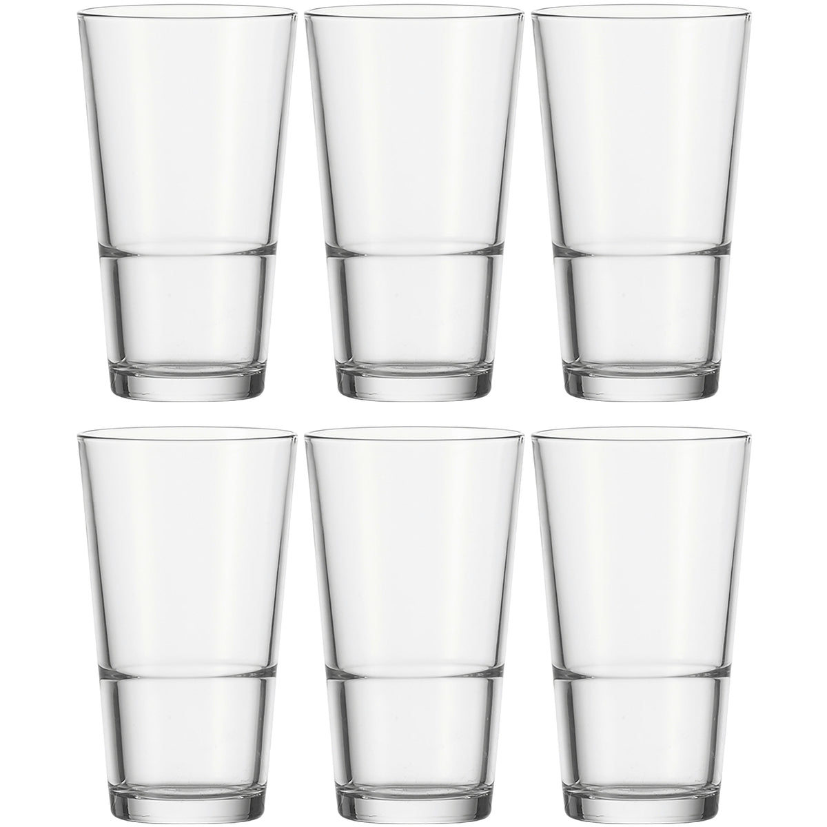 Sechs klare Trinkgläser EVENT 330 ml in zwei Reihen angeordnet