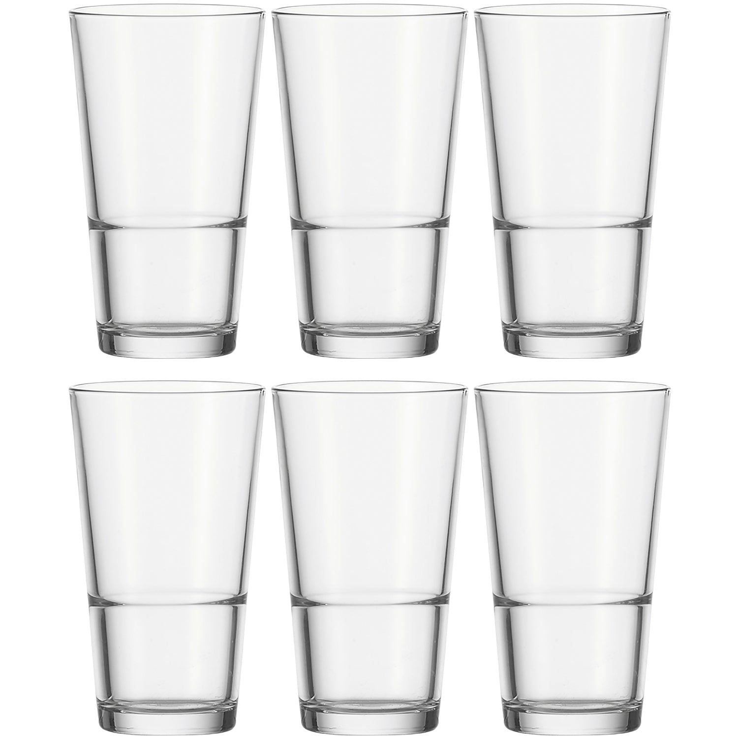 Sechs klare Trinkgläser EVENT 330 ml in zwei Reihen angeordnet