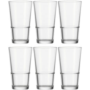 Sechs klare Trinkgläser EVENT 330 ml in zwei Reihen angeordnet