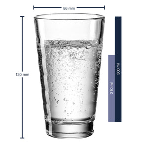 Massangaben zum Becherset ONDA 12-teilig mit Wasser gefüllter Becher