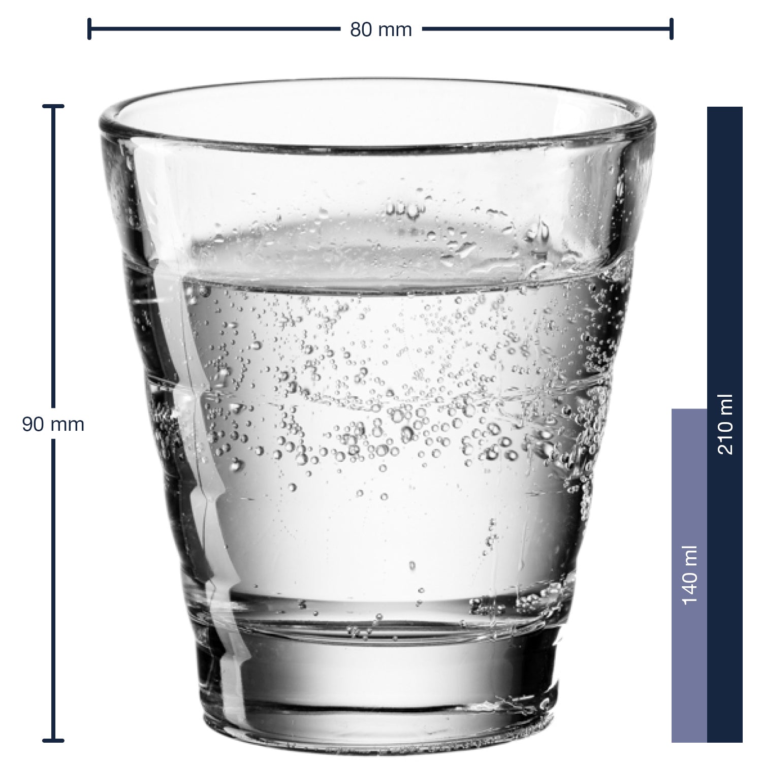 Massangaben zu Becherset ONDA 12-teilig mit Wasser gefüllter Becher