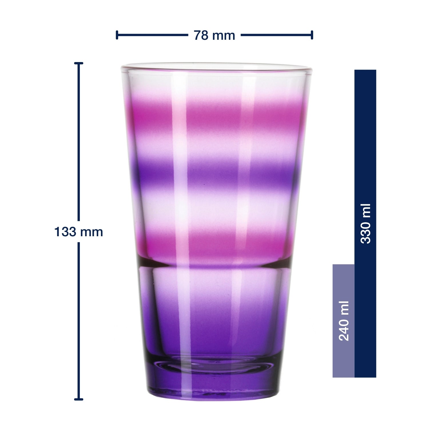 Messangaben zu Trinkglas EVENT 330 ml lila gestreift