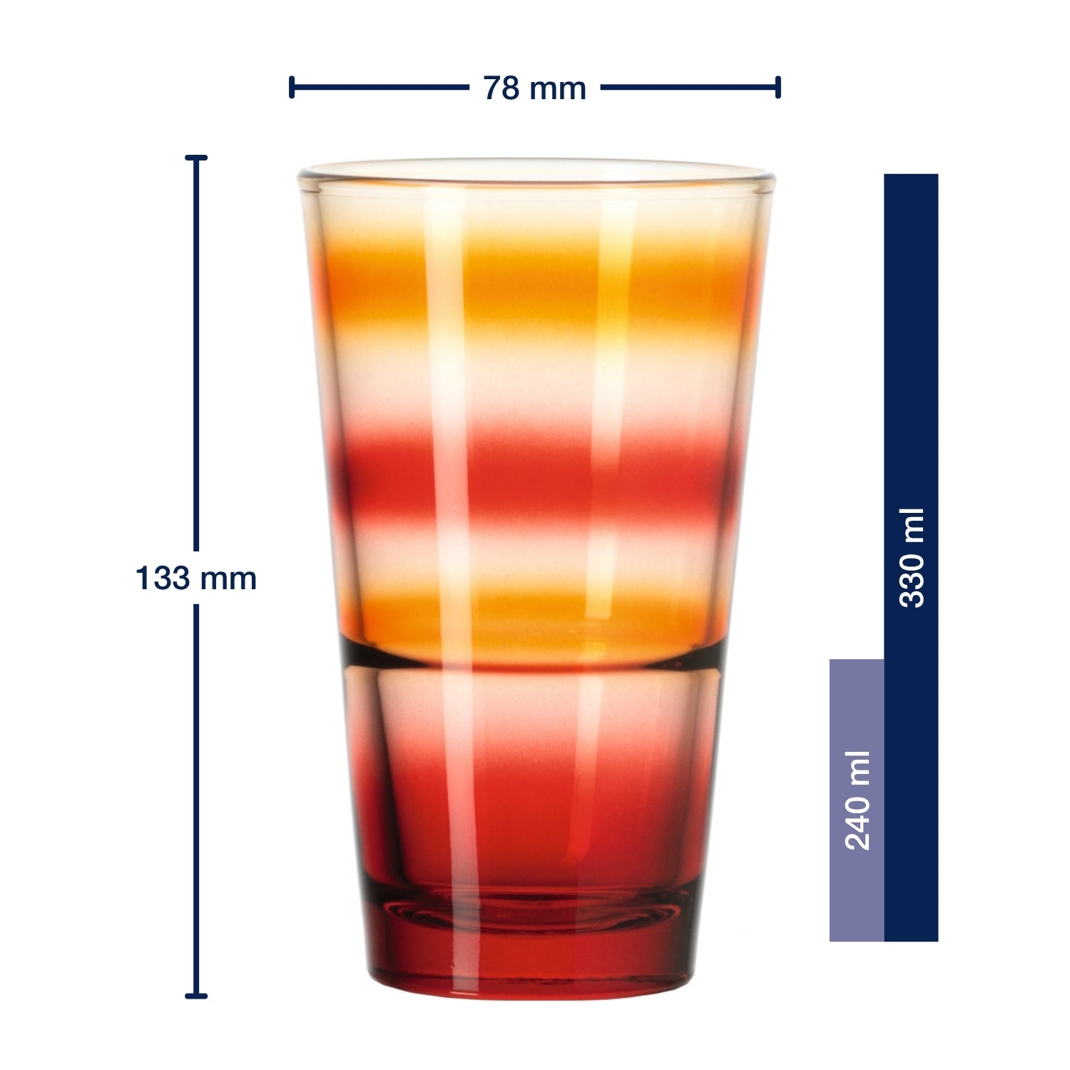 Massangaben zu Trinkglas EVENT 330 ml rot gestreift
