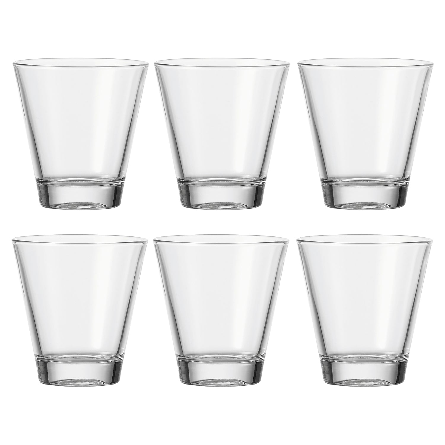 Sechs klare Trinkgläser CIAO 215 ml in zwei Reihen angeordnet