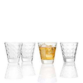 Trinkglas OPTIC 215 ml mit strukturiertem Muster, eines gefüllt mit Whiskey und Eis