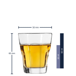 Massangaben zu Stamper ROCK 50 ml, mit Whiskey gefüllt