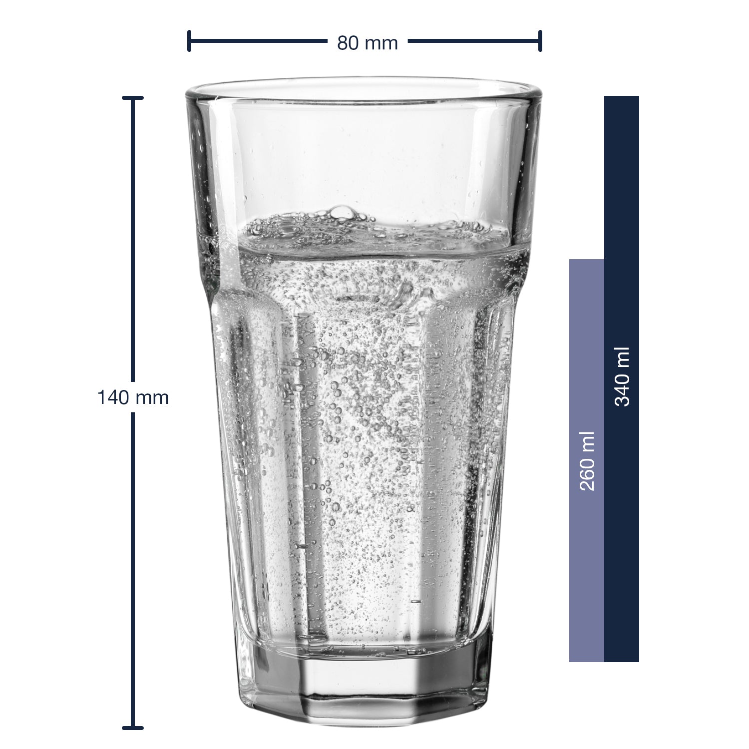 Massangaben zum Longdrinkglas ROCK 340 ml