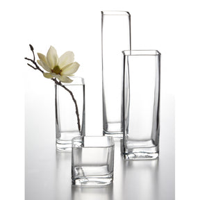 Klare Glasvasen der Serie LUCCA in verschiedenen Höhen mit Magnolienblüte