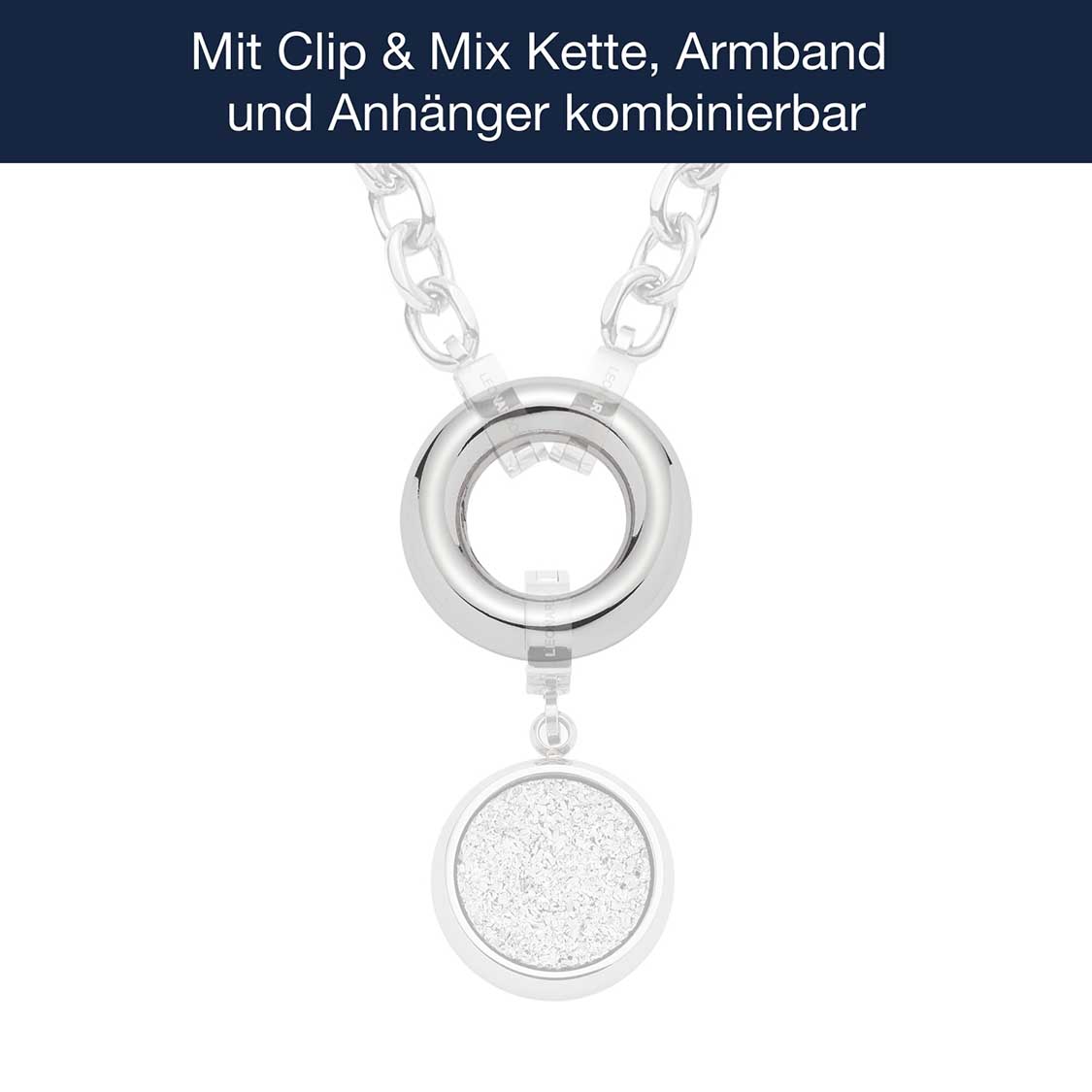 Edelstahlring BRACCHIALE Clip & Mix silber mit Kette und Anhänger