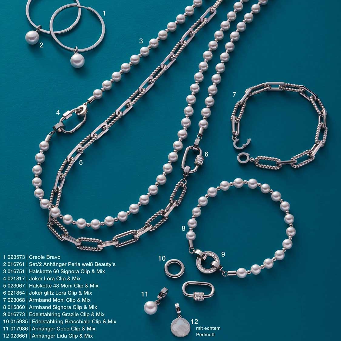 Massangaben zu Edelstahlring BRACCHIALE Clip & Mix mit Perlen und Verschlüssen