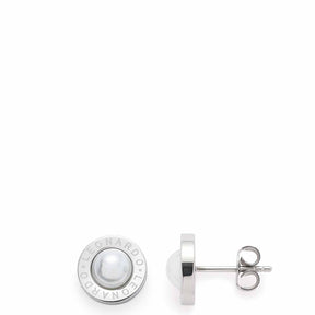 Ohrstecker MATRIX Perla, Vorder- und Seitenansicht, weiße Perle in Metallring