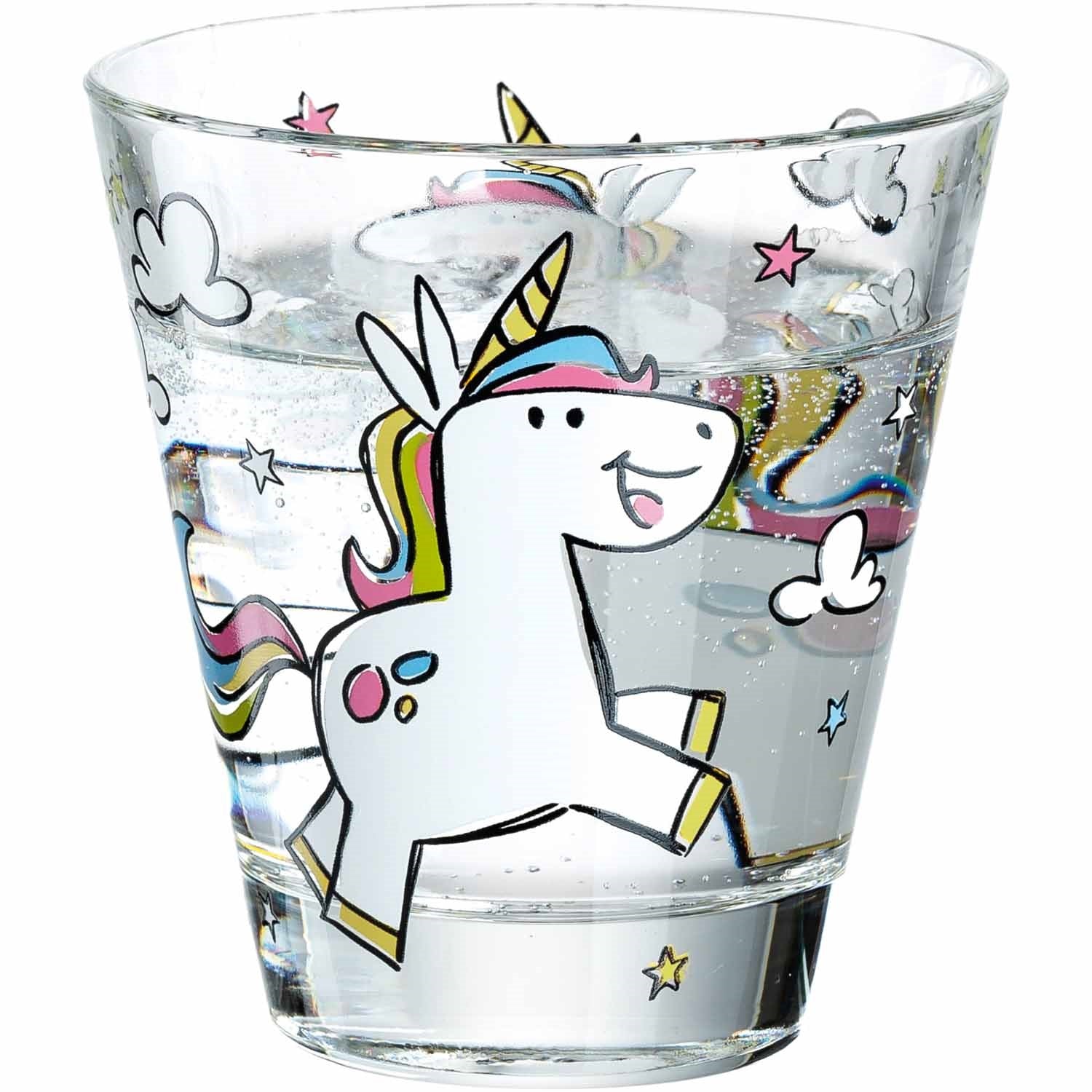 Kinderbecher BAMBINI mit buntem Einhorn-Motiv und Sternen