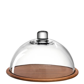 Holzkäseplatte mit Glasglocke CUCINA, Holzsockel braun, Glashaube transparent