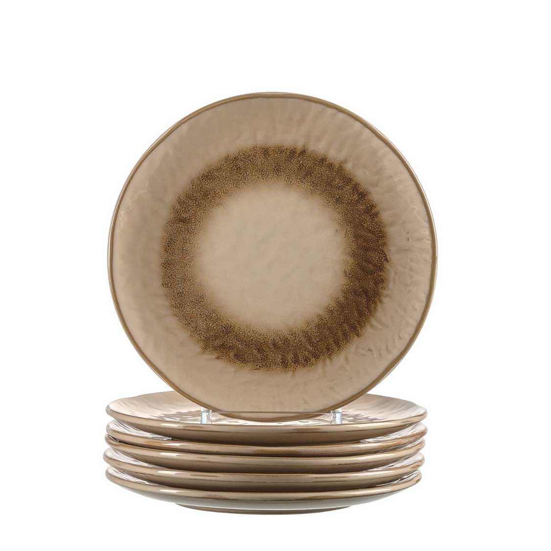 Keramikteller MATERA 23 cm beige 6er-Set, gestapelt mit strukturierter Oberflaeche
