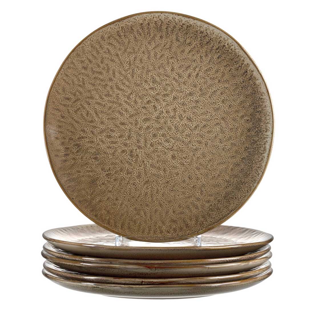 Keramikteller MATERA 27 cm beige 6er-Set, gestapelt, Oberflächenstruktur sichtbar