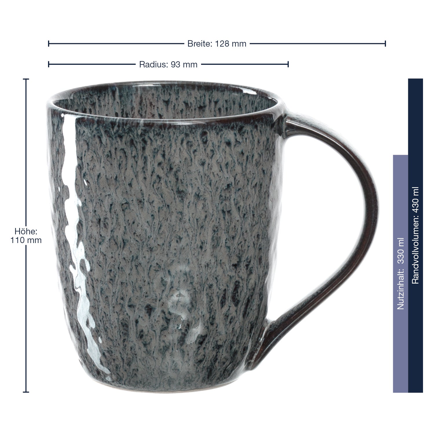 Massangaben zu Keramiktasse MATERA 430 ml anthrazit