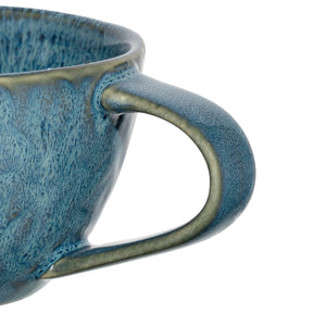 Keramiktasse MATERA blau, Detailansicht Henkel und Glasur