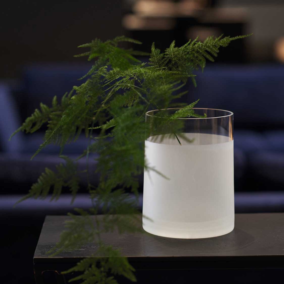 Vase NOVARA 19 cm satiniert mit Farndekor auf dunklem Tisch