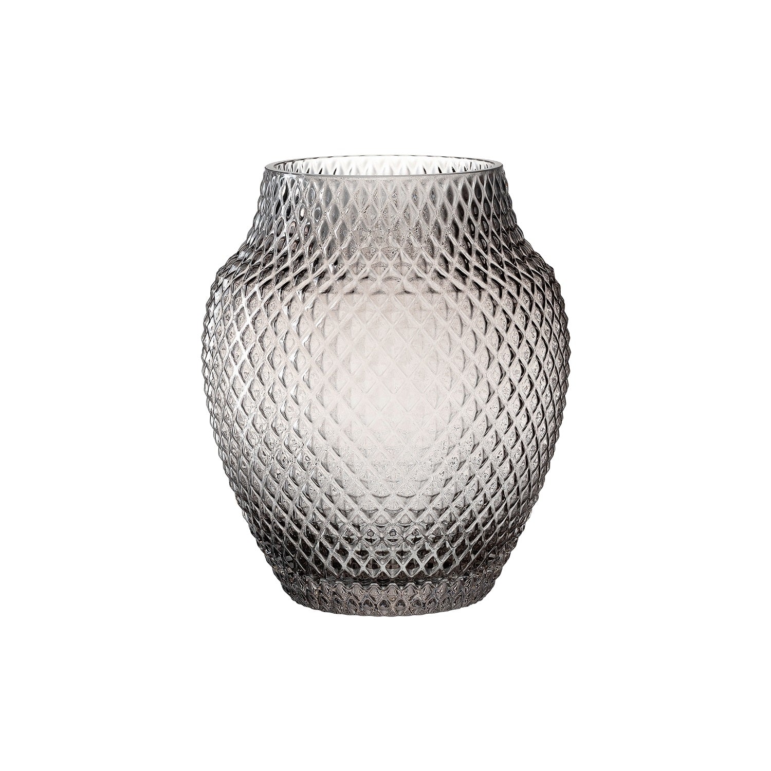 Vase POESIA 23 cm grau mit Diamantmuster auf weißem Hintergrund