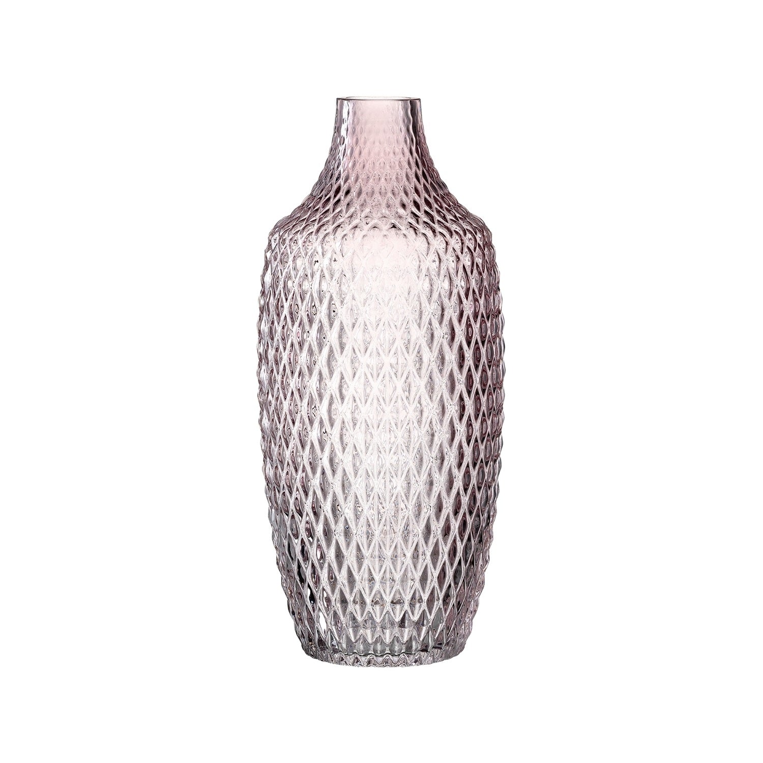 Vase POESIA 30 cm viola aus Glas mit diamantförmigem Muster