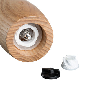 Gewürzmühle Holz CUCINA mit zerlegten Komponenten, Mahlwerk und Verschlusskappe