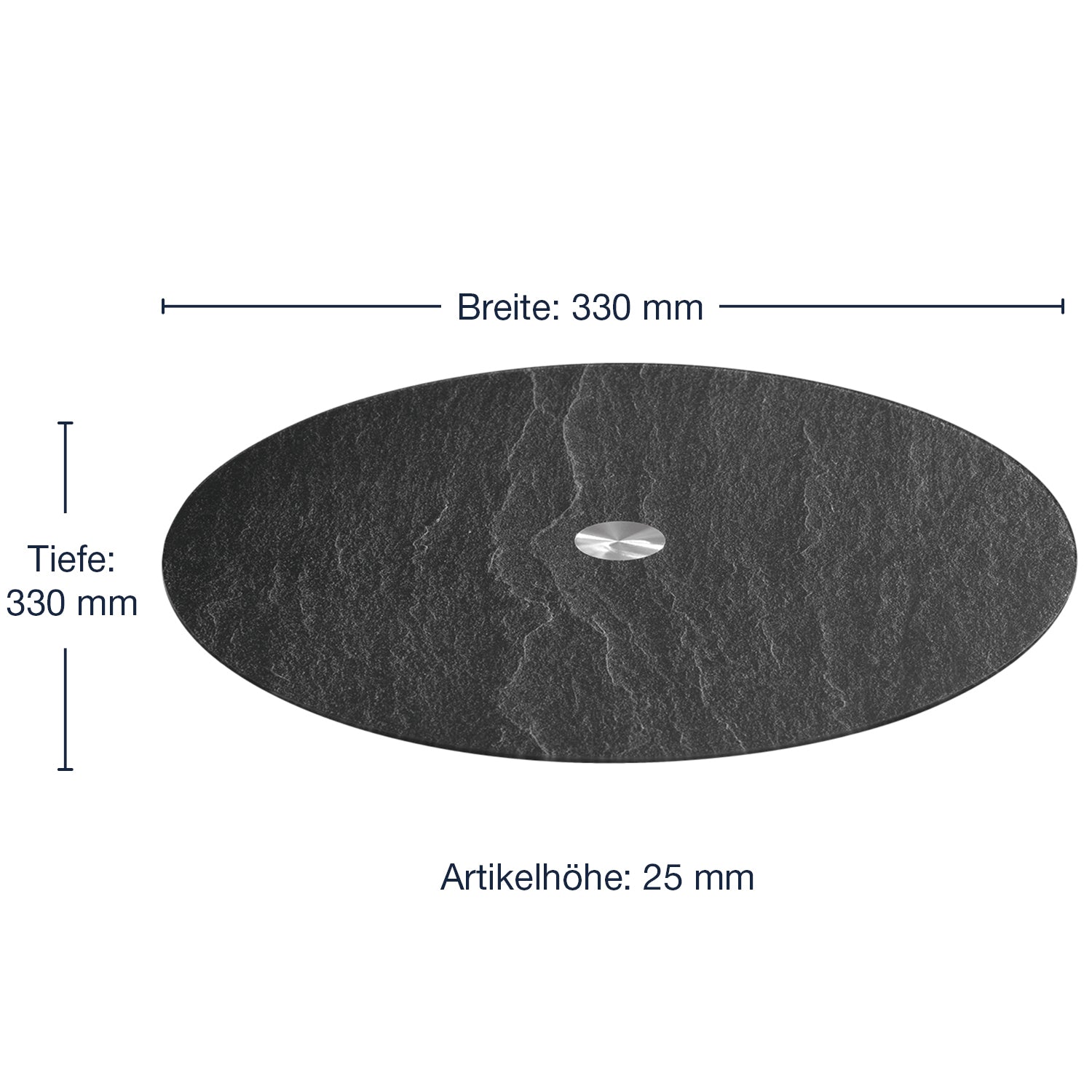 Massangaben zur Platte TURN 33 cm schwarz Schieferoptic
