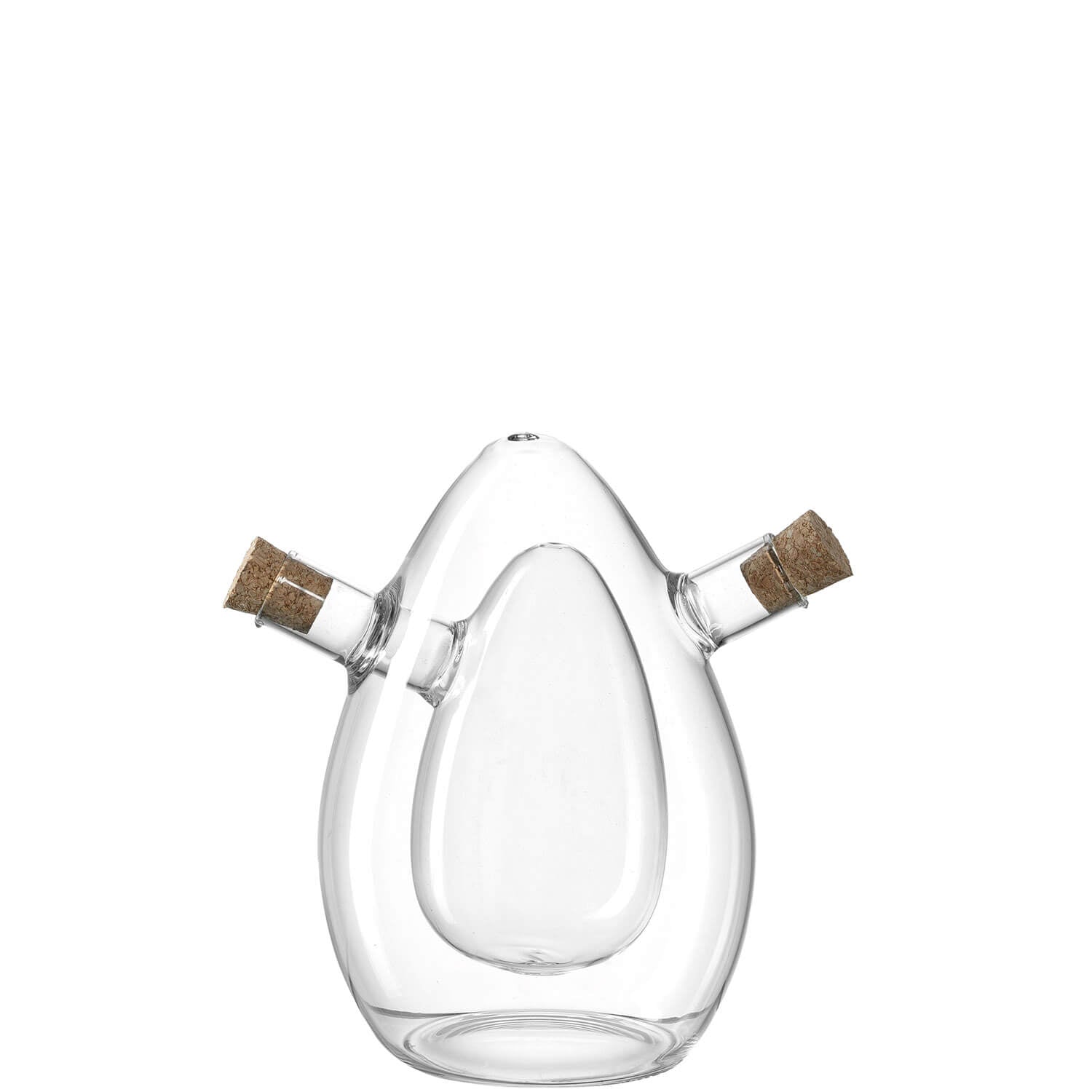 Essig/Öl Flasche 2in1 CUCINA mit zwei Korkstöpseln auf weißem Hintergrund