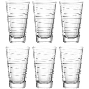Sechs klare Trinkgläser VARIO 280 ml mit Strukturmuster, angeordnet in zwei Reihen