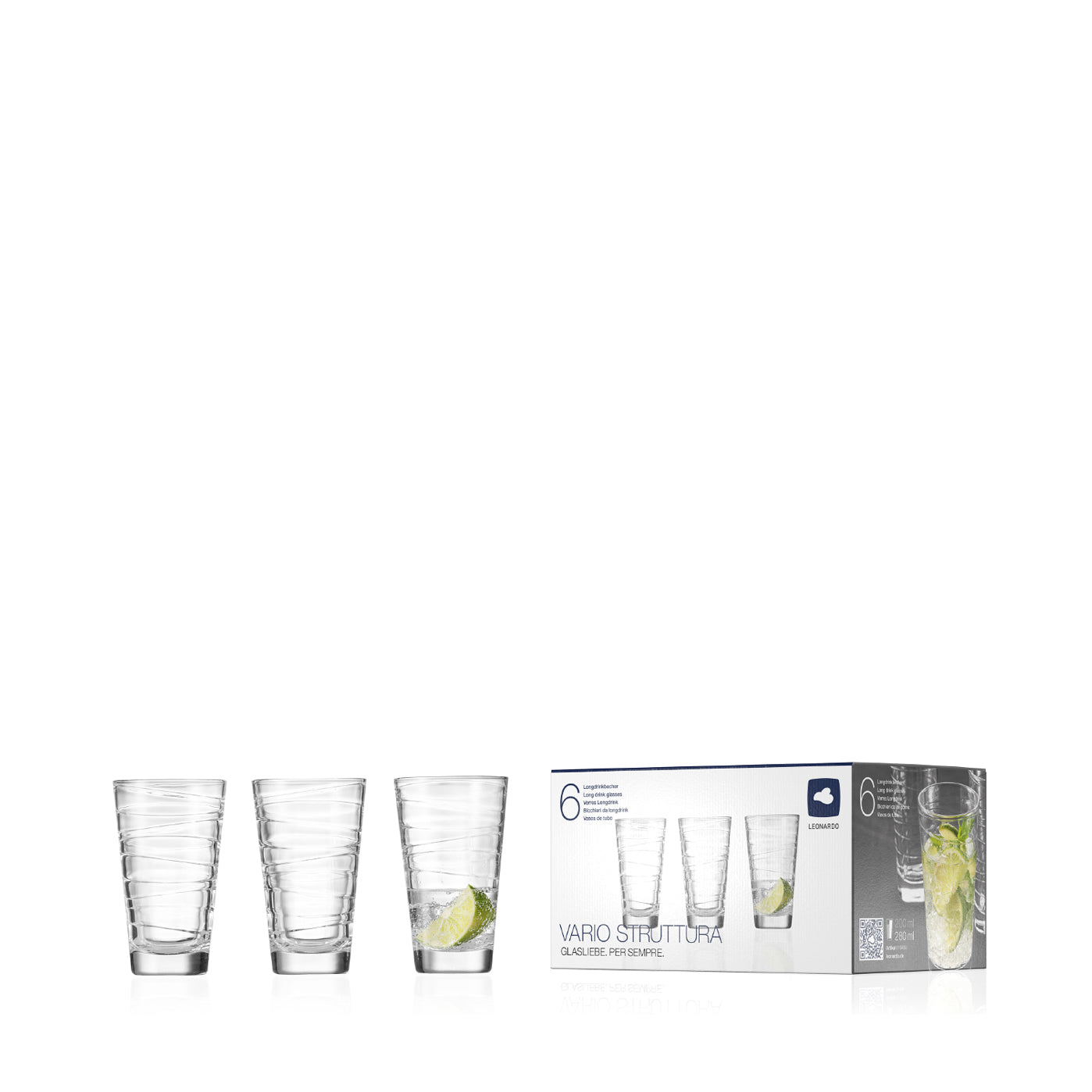 Trinkglas VARIO 280 ml 6er-Set mit Verpackung und Zitronenscheibe