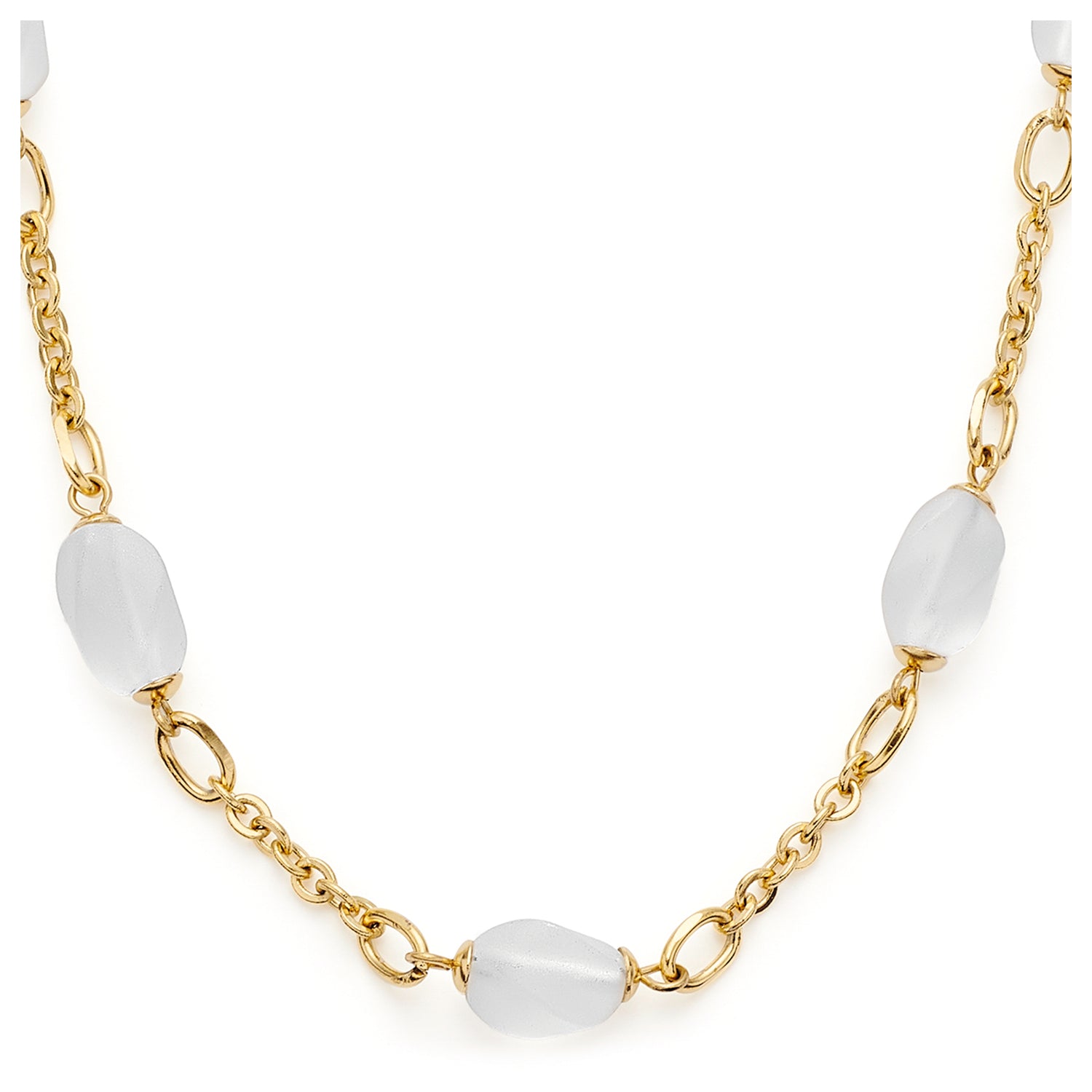 Halskette OFIRA mit goldenen Kettengliedern und drei weißen Glasperlen