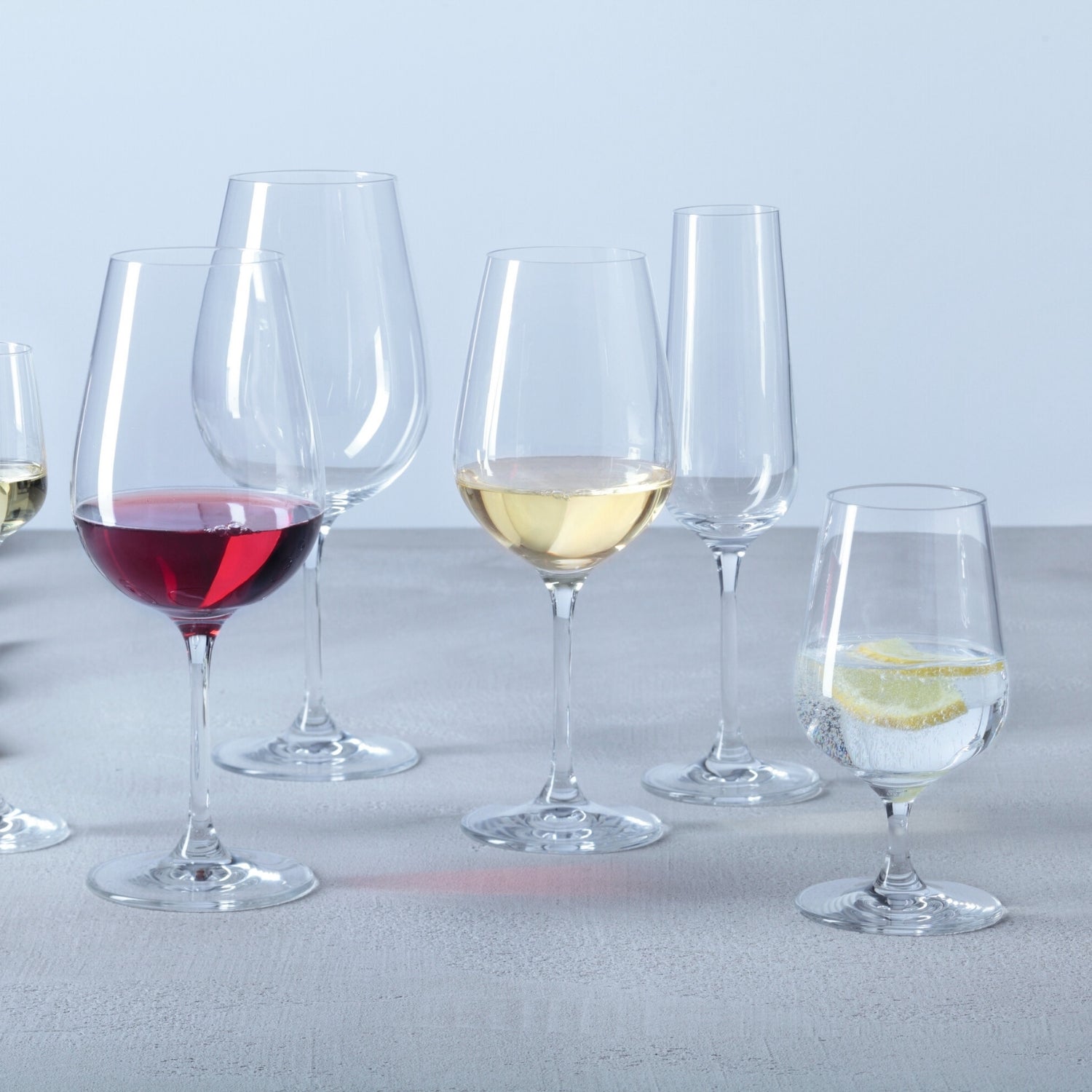 Sektglas TIVOLI 210 ml 6er-Set mit Rot- und Weisswein gefüllt