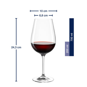Rotweinglas TIVOLI mit Rotwein gefüllt, Massangaben zum Rotweinglas TIVOLI 700 ml