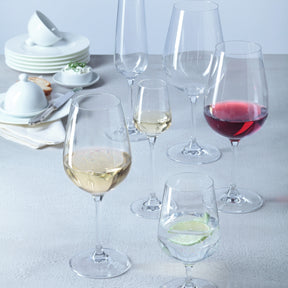Digestifglas TIVOLI 100 ml 6er-Set auf gedecktem Tisch mit Wein