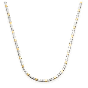 Halskette PIERA 70 cm mit quadratischen Gliedern in Silber und Gold