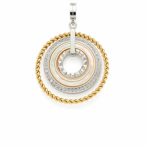 Anhänger GEOMETRIA Clip & Mix in tricolor mit runden verschachtelten Ringen und Zirkoniasteinen
