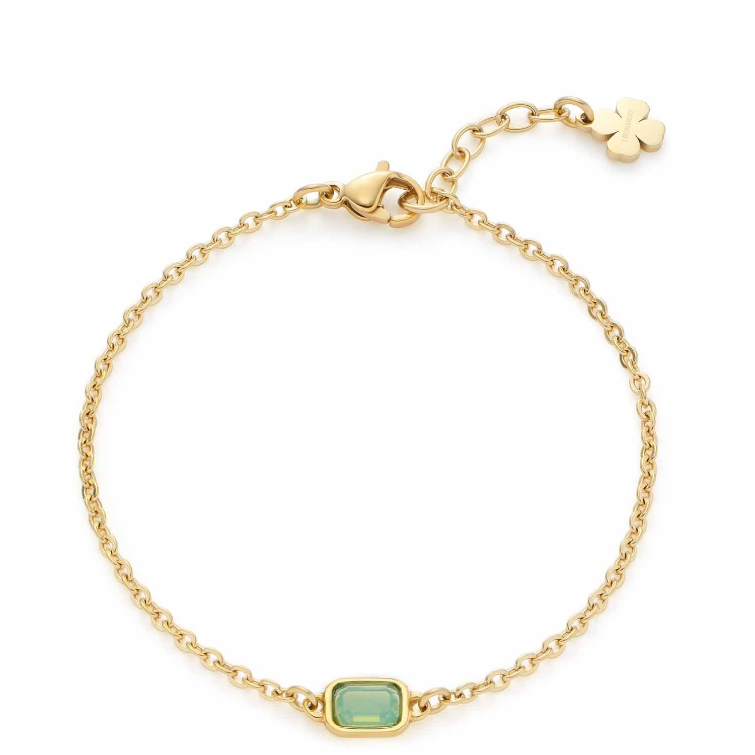 Armband SOFIA CIAO mit grünem Glasstein und Kleeblatt-Anhänger