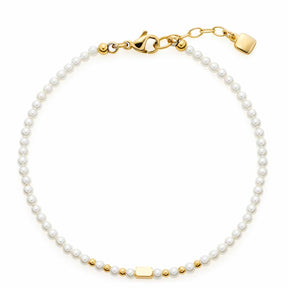 Armband DORO CIAO mit weißen Perlen und goldfarbenen Elementen, Verschluss mit Kettenverlaengerung