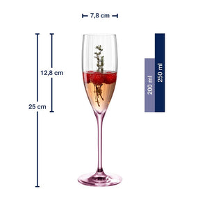 Massangaben zu Sektglas POESIA 250ml rosé, gefüllt mit Getränk und Pflanze