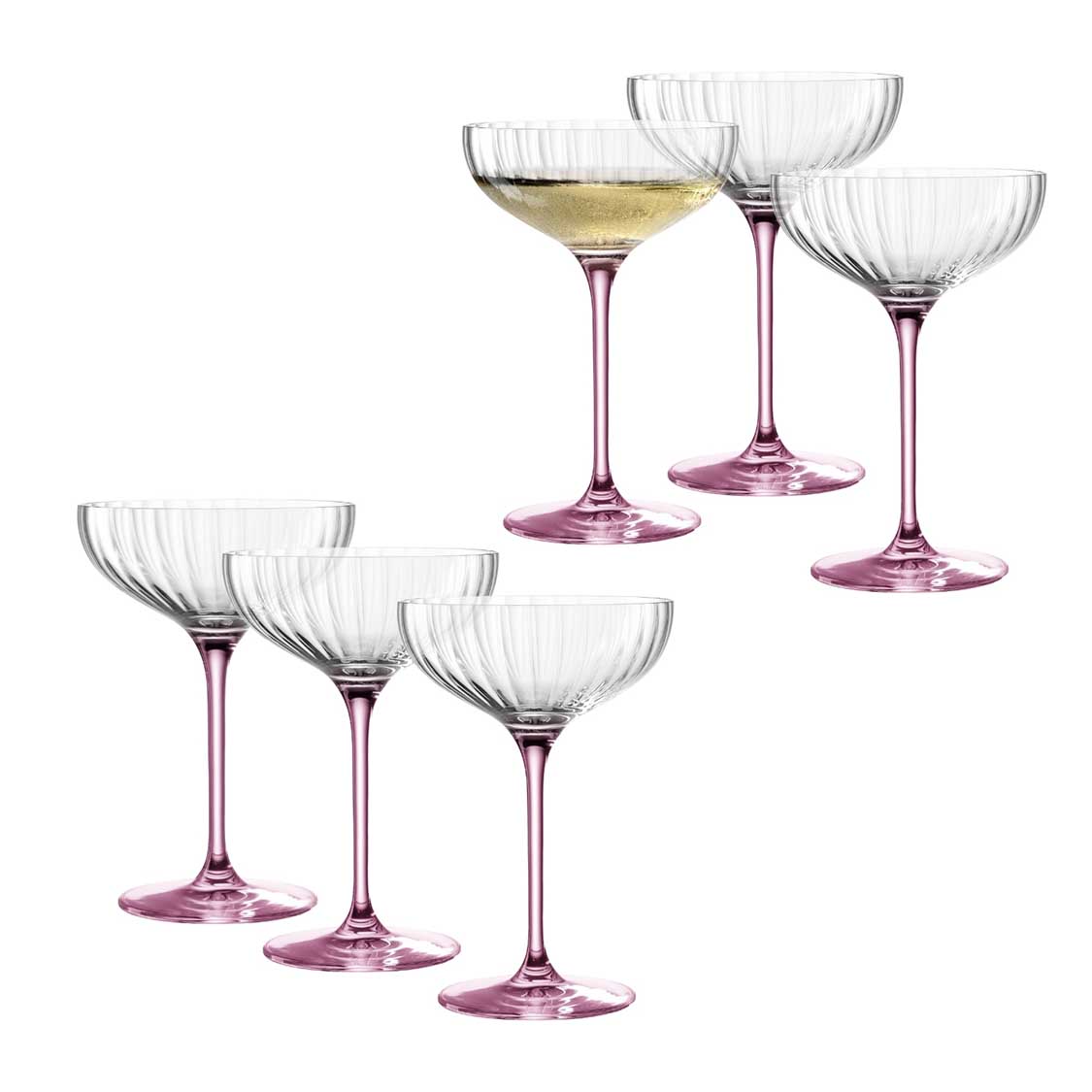 Champagnerschalen POESIA 260 ml rosé in 6er-Set, teilweise gefüllt mit Flüssigkeit