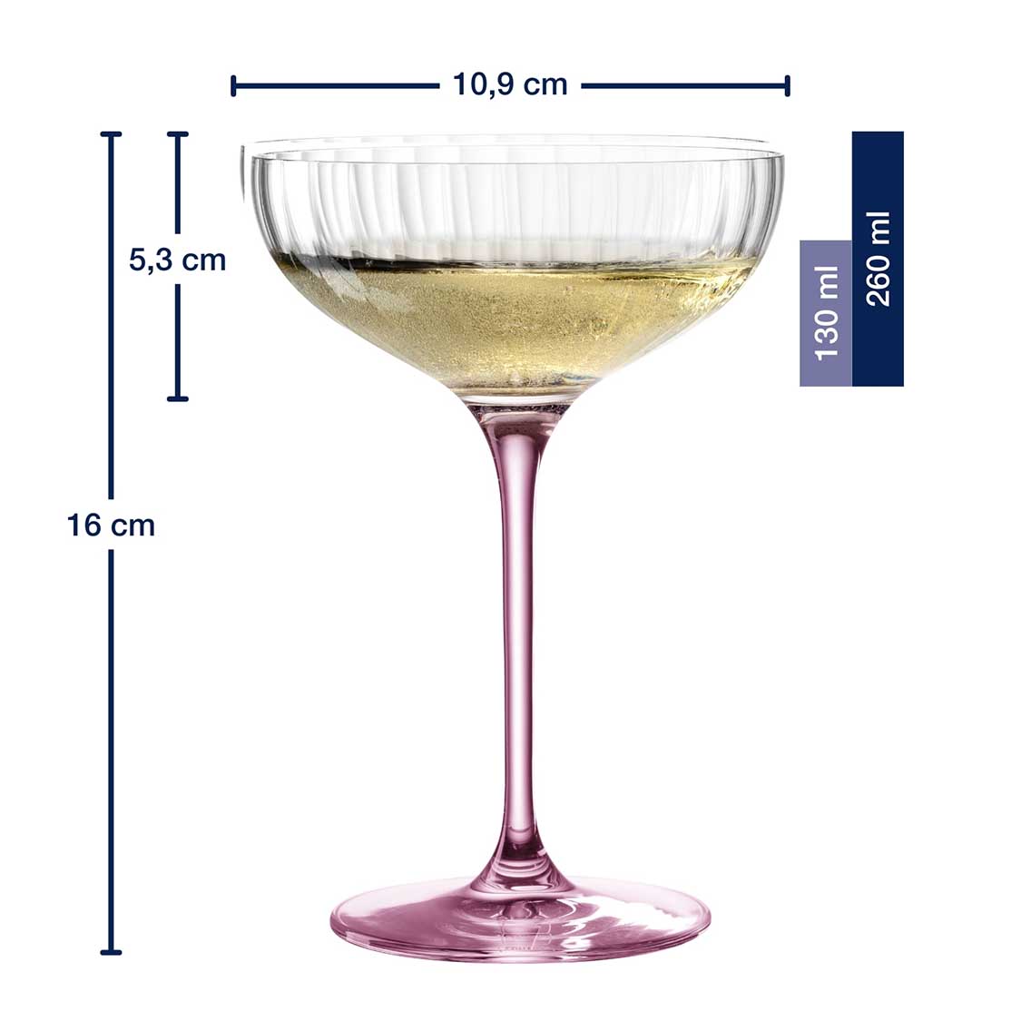 Messangaben zur Champagnerschale POESIA 260 ml rosé