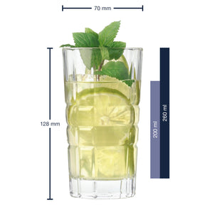 Longdrinkglas SPIRITII mit Zitronenscheiben, Eis und Minze, Massangaben