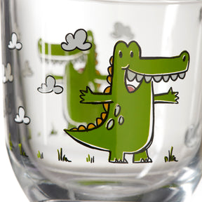 Tasse BAMBINI mit grünem Krokodil-Motiv, Wolken und Grashalmen