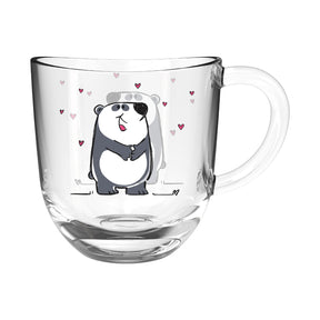 Glastasse BAMBINI 280 ml mit Panda-Motiv und Herzen-Dekor